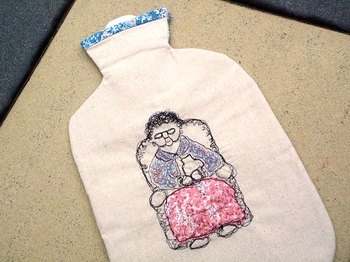 Hot water bottle cover  ("The nanna") with free motion embroidery