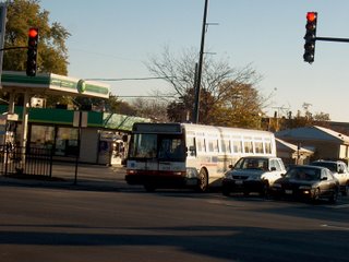 Westbound Addison Street CTA bus at Harlem Avenue. Chicago Illinois. October 2006.