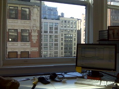 My new desk in our new office has nice light and a good view.