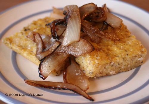 Pan "Fried" Feta and Thyme Polenta with Caramelized Onions