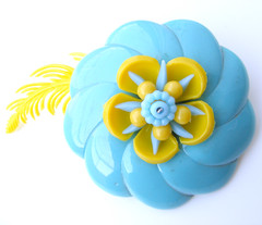 Blue and Yellow Vintage Flowers Brooch