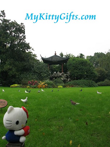 Hello Kitty's View of Pagoda and Green Lawn in Peony Garden, HangZhou