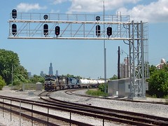 Norfolk Southern transfer train waiting on a hold order. Cragin Junction. Chicago Illinois. June 2007.