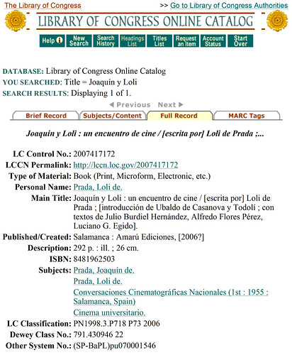 El libro de Joaquín y Loli en la Librería del Congreso