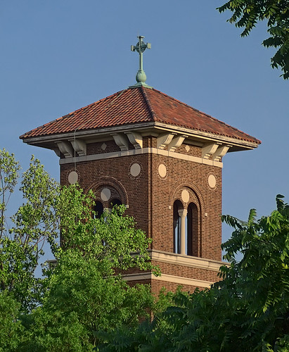 Immaculate Conception Roman Catholic Church, in Maplewood, Missouri, USA - tower detail
