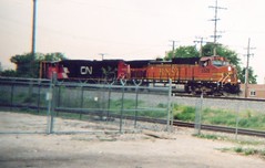 Eastbound BNSF transfer train departing Clearing Yard. Chicago Illinois. May 2006.