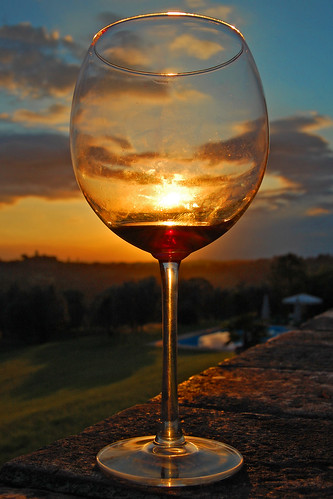 Wine glass in the sunset