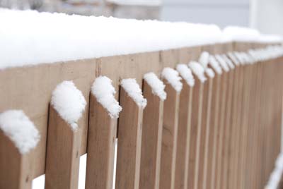 snowy railing