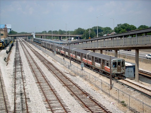 Eastbound CTA Blue line train at the Harlem Avenue station. Forest Park Illinois. June 2007. by Eddie from Chicago