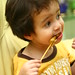 My son... eating some satay