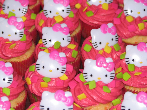Madi's Birthday cupcakes were Carrot-Orange cupcakes with Hello Kitty ring 