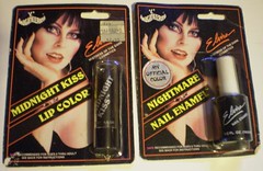 Elvira black lipstick and black nail polish both from 1984