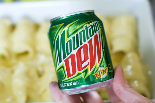 Now, the recipe calls for a 12-ounce can of Mountain Dew, but I wound up 