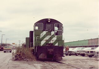 Burlington Northern industrial  switching local on South Paulina Avenue. Chicago Illinois. November 1983.