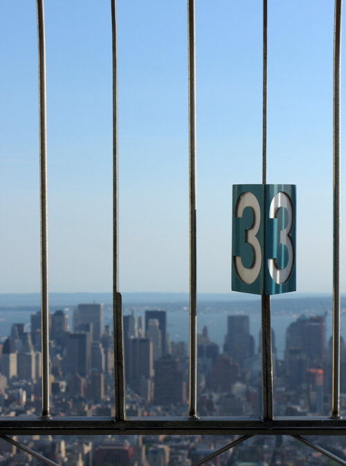 the number 33 on top of the Empire State Building, Manhattan, NYC