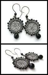 onyx silver round earrings