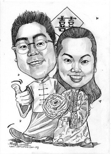 Couple traditonal Chinese wedding caricatures 171008