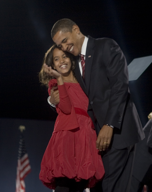 Democratic Presidential Nominee, Barack Obama and his family on election night