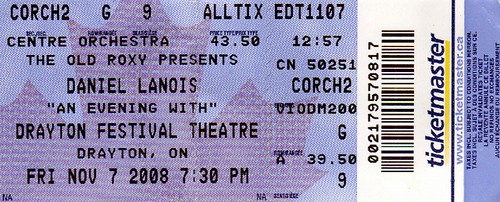 Daniel Lanois Concert Ticket