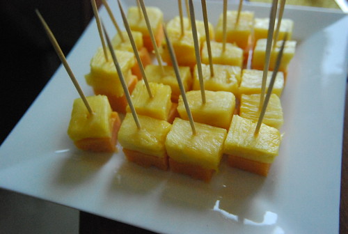 Cheddar and pineapple spears