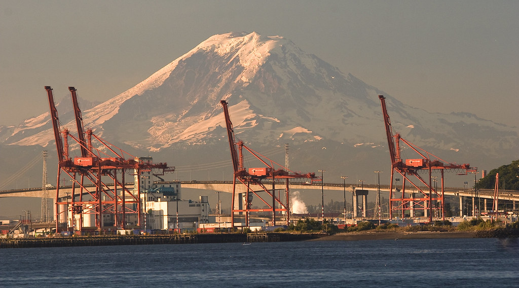 Sunrise over the port of Seattle