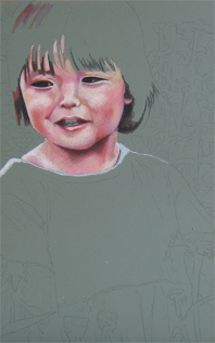 In progress photo of an as yet untitled portrait of a little girl.