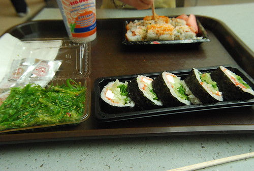 Mall sushi and wakame salad