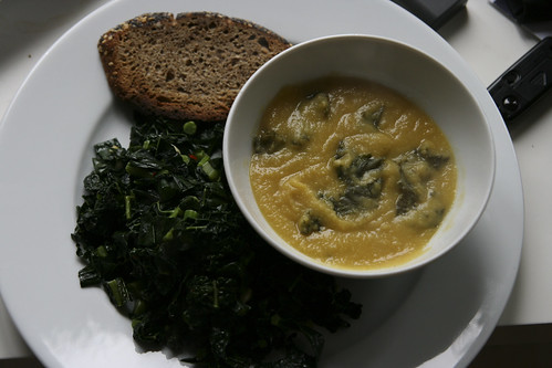Split Pea Soup with Bread and Kale