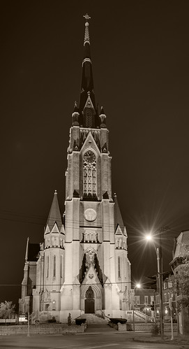 Saint Francis de Sales Oratory, in Saint Louis, Missouri, USA - tower at night