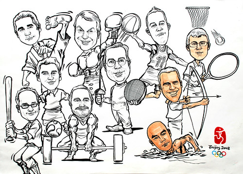 Group caricatures for Microsoft Australia Team ink outline progress