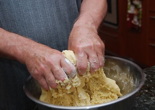 Dad's mixing the pizzelle dough