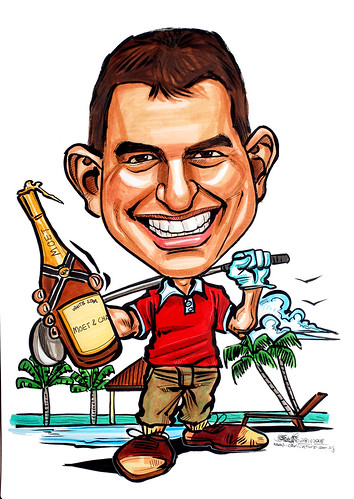 golfer caricature with chanpagne at Bali