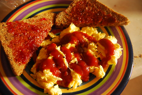 Scrambled eggs and toast