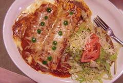 Vegetarian combination of cheese enchalada, burrito and tostada at El Pacifico, Farmington NY