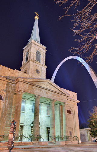 Basilica of Saint Louis, King of France (Old Cathedral), in Saint Louis, Missouri, USA - exterior at night