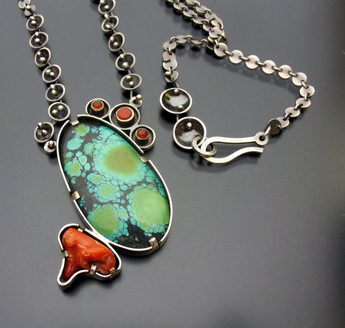 Turquoise, Coral and Carnelian Tidal Pool Necklace