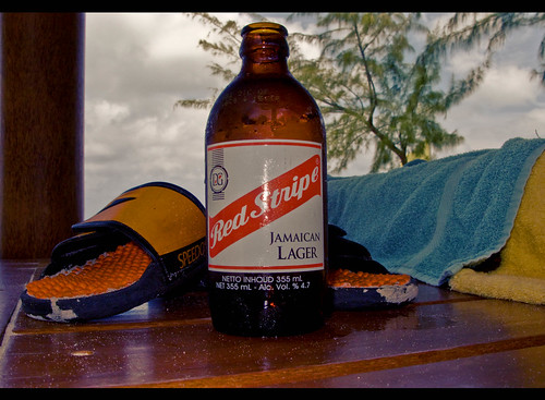 Red Stripe and Sandals