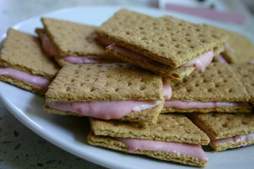Strawberry frosting sandwiches