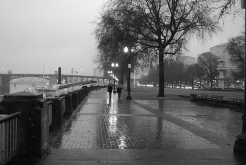  Black and White version of Two Women Walking in the Rain Along the 