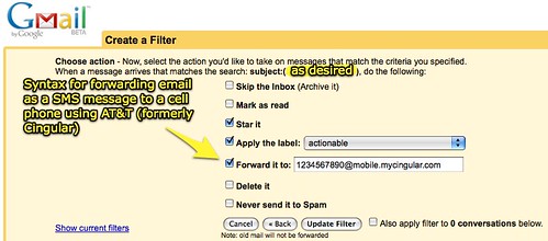 Gmail filter mobile alert