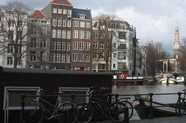 Amsterdam canal houses and the Amstel river