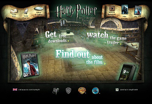 Harry Potter game homepage