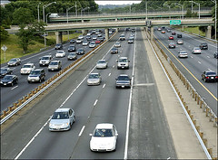 Cars travel south on Virginia's Interstate 395 during rush hour near the King Street exit in Arlington