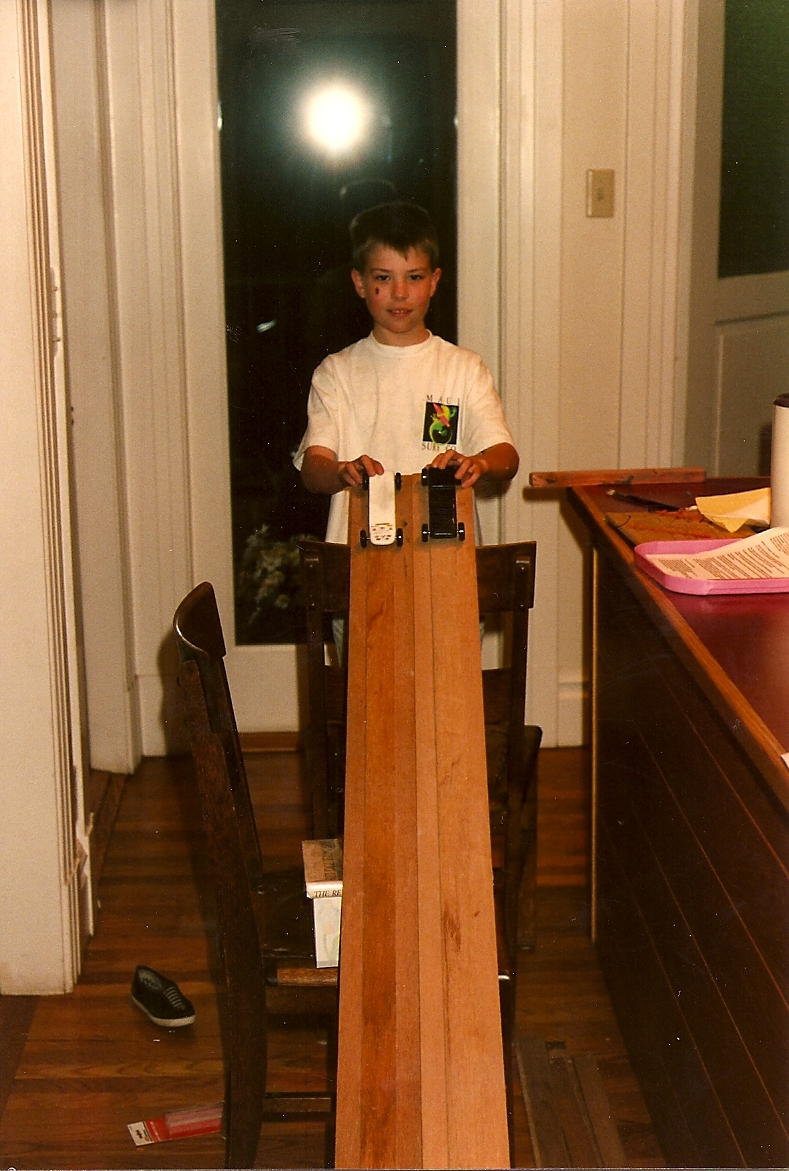Taylor and his Pinewood Derby cars