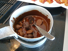 Boiling the found chocolate.