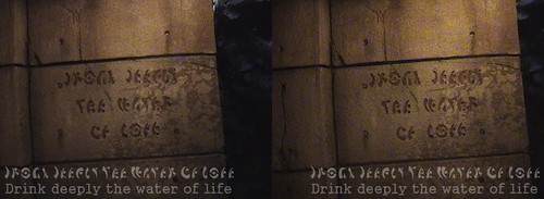 Drink deeply the water of life. - The fountain of false youth. Cross-eye 3D.