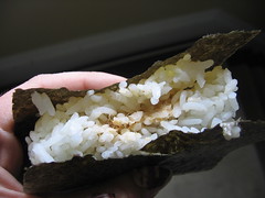 spicy salmon onigiri, nom nom nom