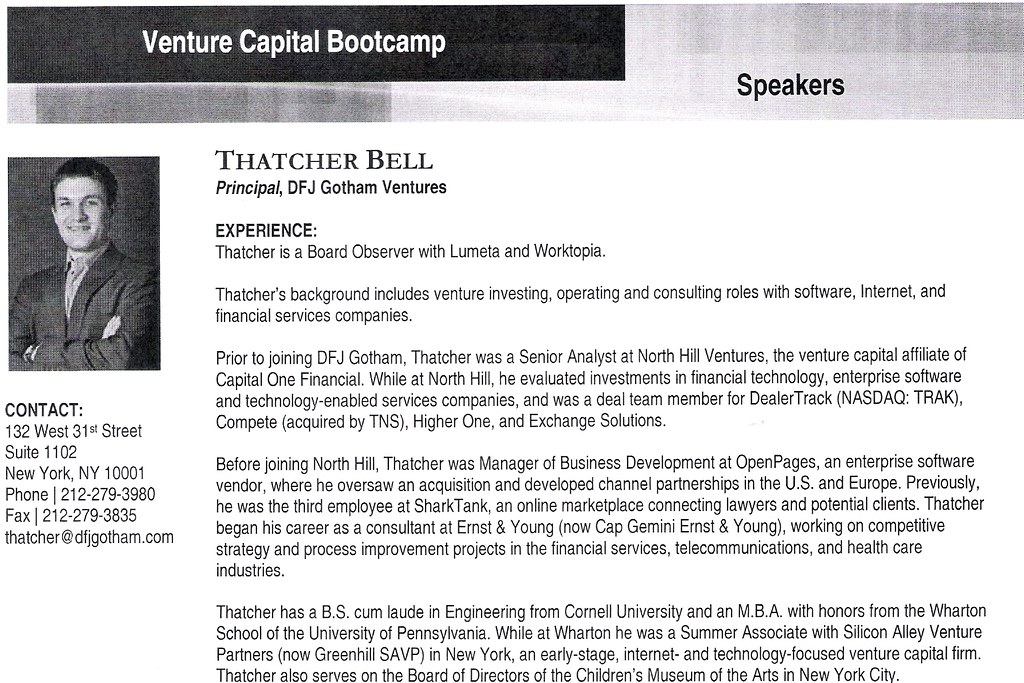 Venture Capital Bootcamp 2009 - Thatcher Bell