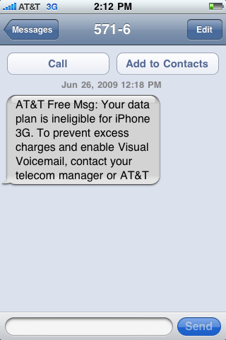 Your data plan is ineligible for iPhone 3G
