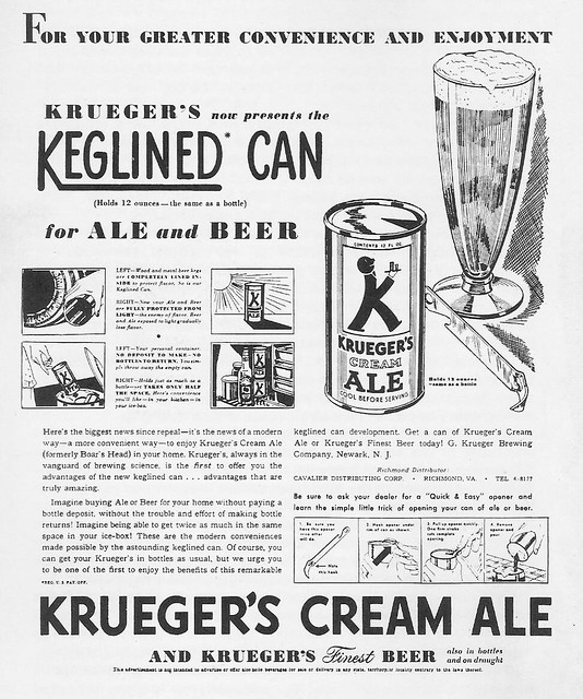 Krueger's Cream Ale in cans was test marketed in Richmond Virginia in early 